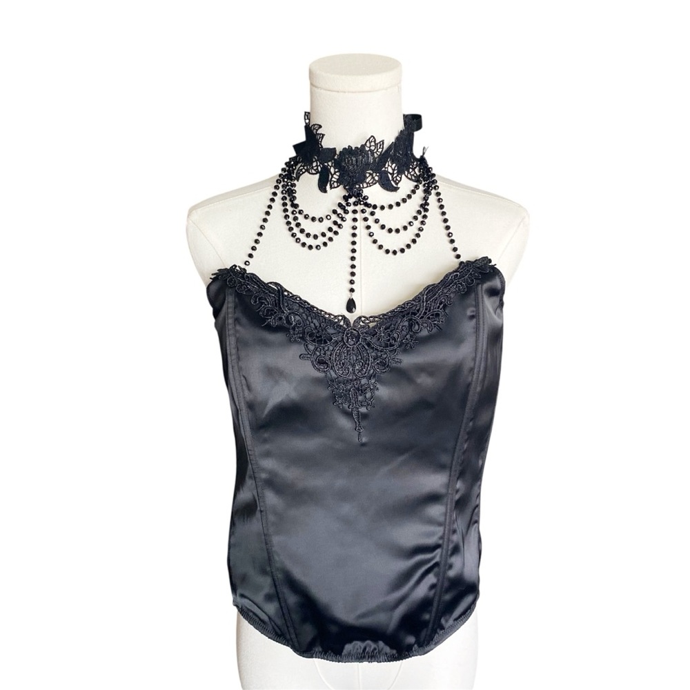 Dolls Kill Satin Lace Corset with Choker